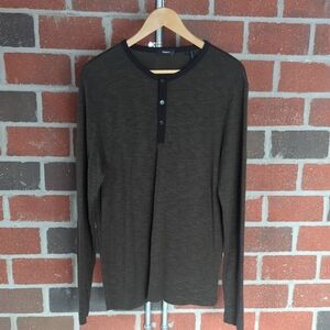 Theory Olive Long Sleeve Henley Shirt